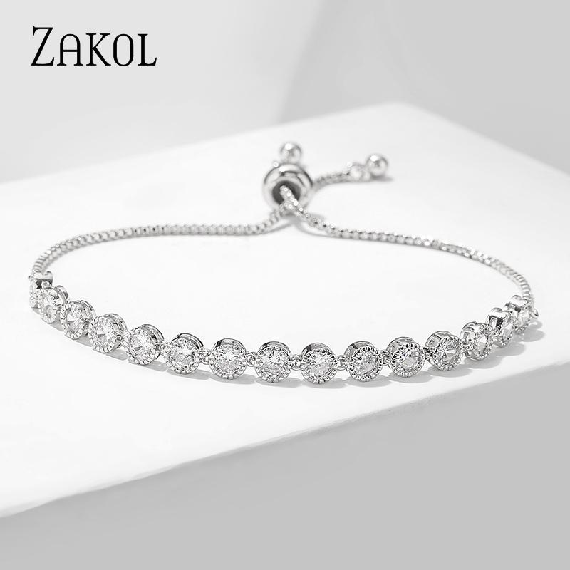 ZAKOL Classic Cubic Zirconia Tennis Bracelets for Women Men Fashion Silver Color Iced Out Chain Crystal Wedding Jewelry