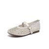 Augusteng Baotou Sandals Women's 2025 New Summer Wear Rhinestone Flat Bottom Mesh Hollow Mary Jane Shoes