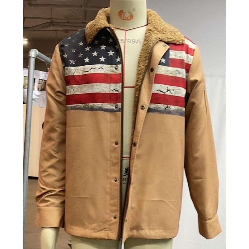 Giacca Tattica da Uomo Taglie Forti Vintage con Stampa Bandiera Americana e Zip