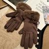 One Size Fleece Lined Gloves Bow Decoration Winter Thick Warm Gloves Faux Fur Gloves  Driving