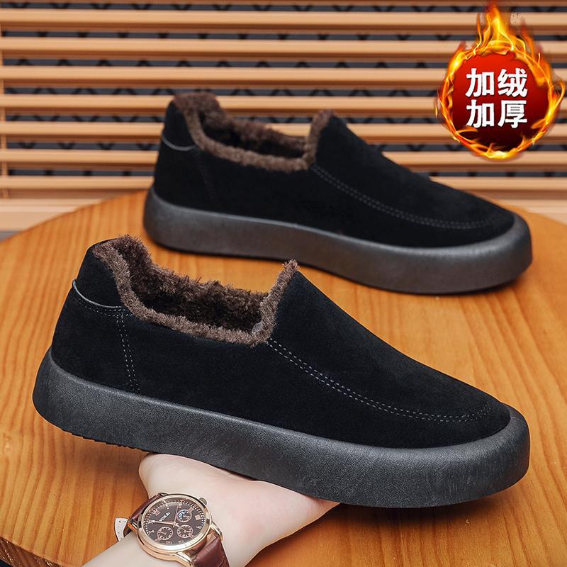 Große Größe Thermovelours-Baumwollschuhe einfarbig flachsohlige Mützen-Schuhe britischer Stil lässige Loafer