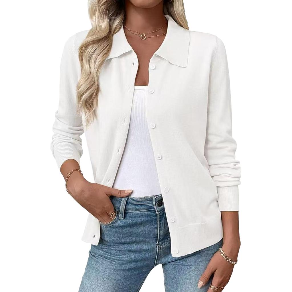 Cardigan da Donna a Manica Lunga con Collo a Revers, Top Versatile Colorato Slim Fit per l'Uso Quotidiano