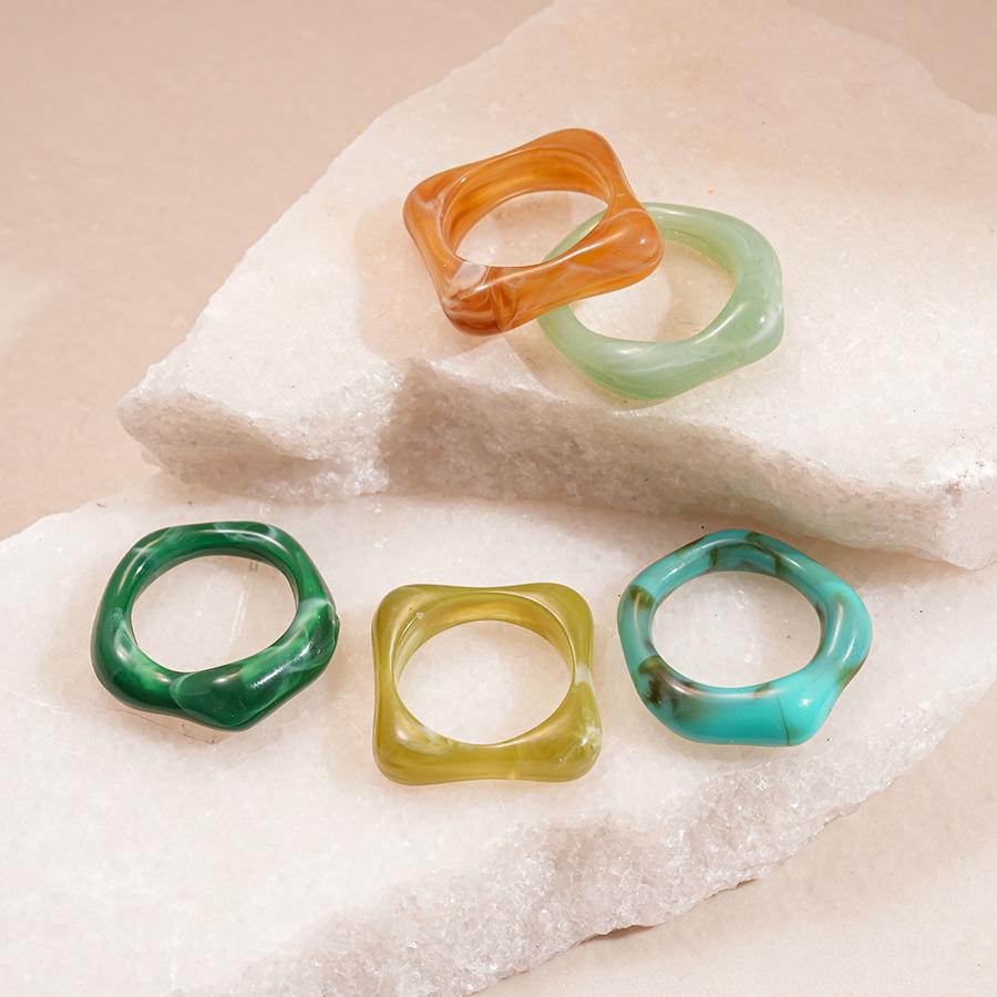 Five-piece acrylic smudge irregular geometric square round ring simple niche jewelry