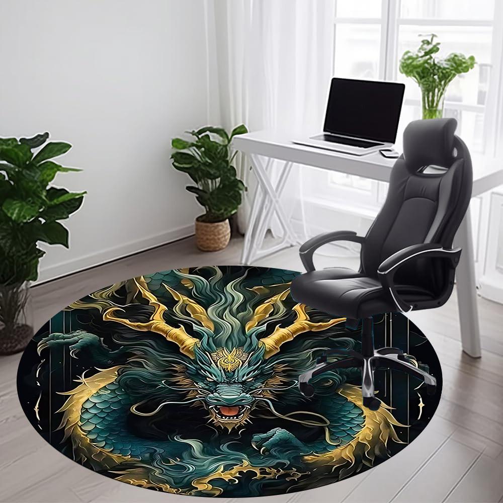 1PC Dragon Fantasy Office Round Area Rug, Mat Suitable For Office, Under Office Chairs Bedroom Living Room Home Decor, Room Deco