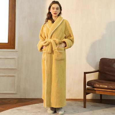 Women's Winter Bathrobe Long Sleeve Warm Turn Down Collar Women Fluffy Bath Robe Sashes Solid Fleece Dressing Gown