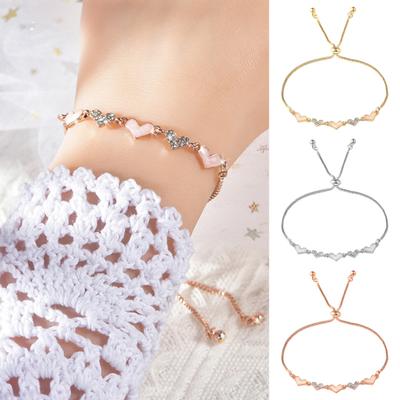 Women Bracelet Adjustable Length Tassel Rhinestone Heart Polished Alloy Wrist Jewelry Gift for Daughter Wife Friend Daily Wear Pairing Bangle