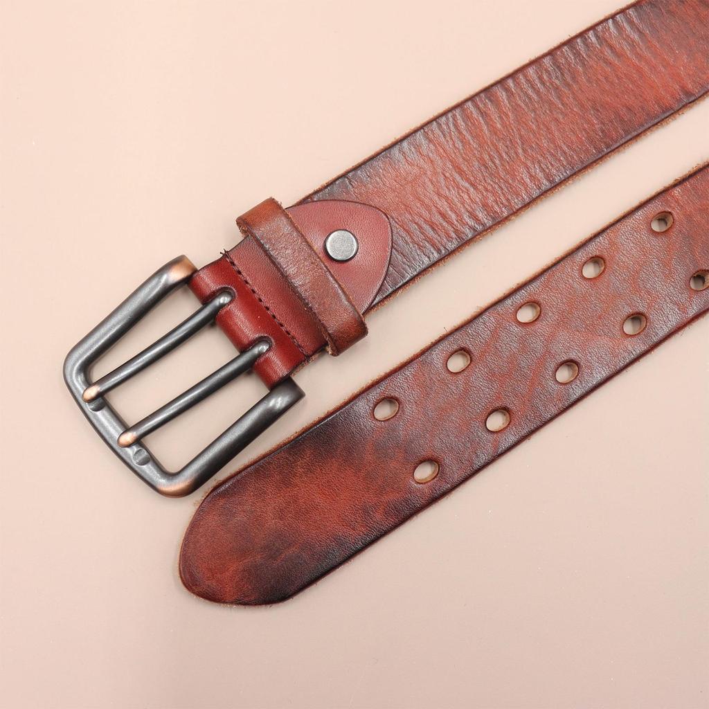 Herren Retro Doppelnaht Echtleder Gürtel - Vielseitig, Langlebiges Rindsleder für Jeans