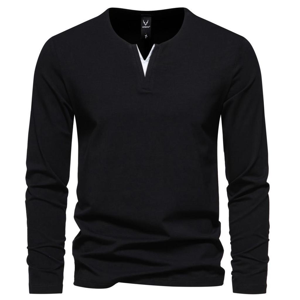 Men's Heavyweight Cotton Henley Long Sleeve T-Shirt, Spring/Autumn Style, Plus Size, Slim Fit