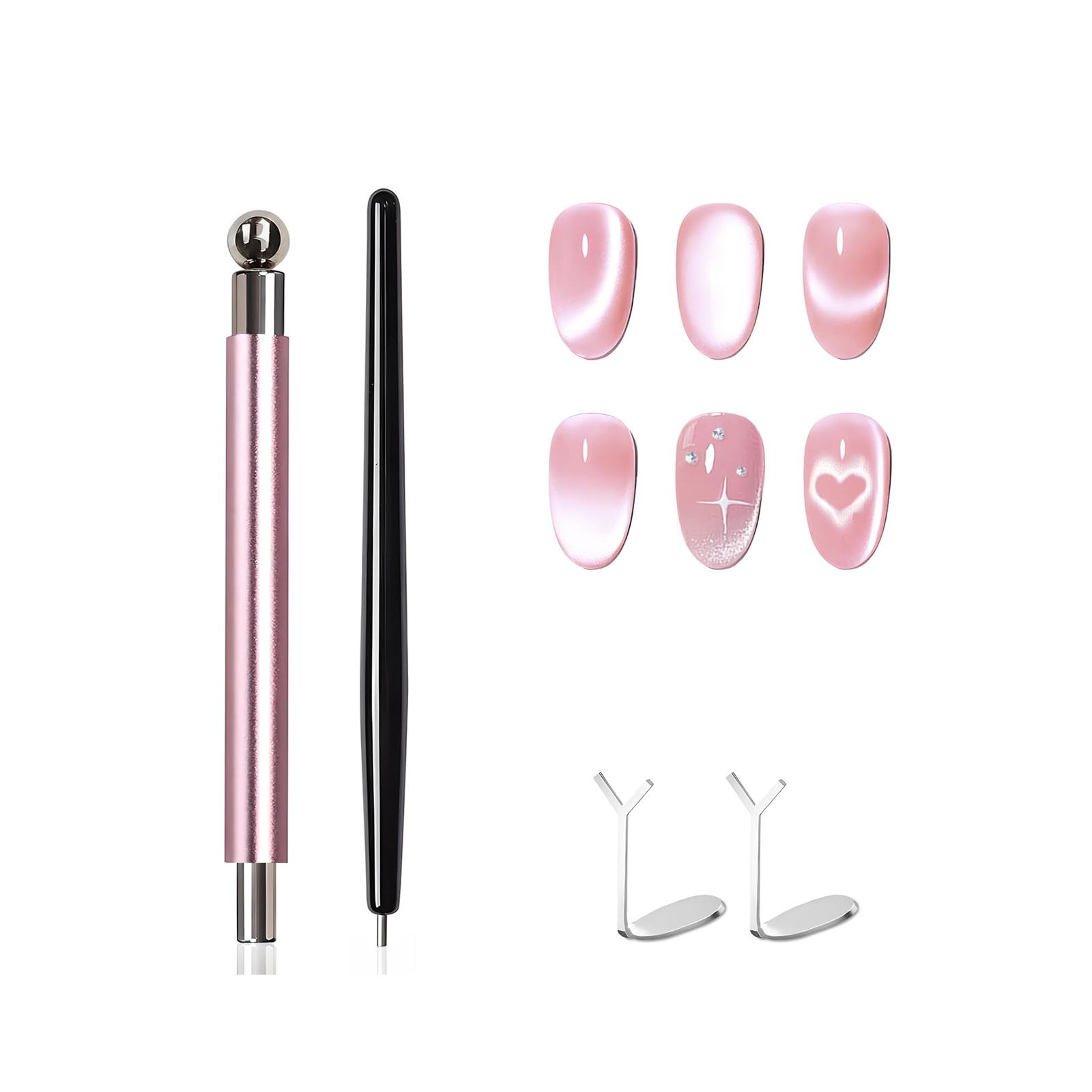Double Head Cats Eye Nail Magnet Set Nail Magnet Tool with Cats Eye Nail Magnet Beads and Nail Magnet Guides Manicure Ki 1