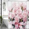 Mother's Day Pink Rose Bouquet Bow Shower Curtain, Bathroom Decorative Shower Curtain, Waterproof Shower Curtain with Hooks