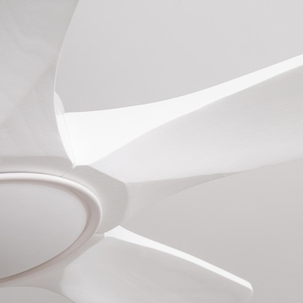 36-Inch Ceiling Fan in White, Propeller Blades of Solid Wood, Wireless Remote Control, 3CCT, Reversible DC Motor, Six Speed Settings, Power-Off Memory