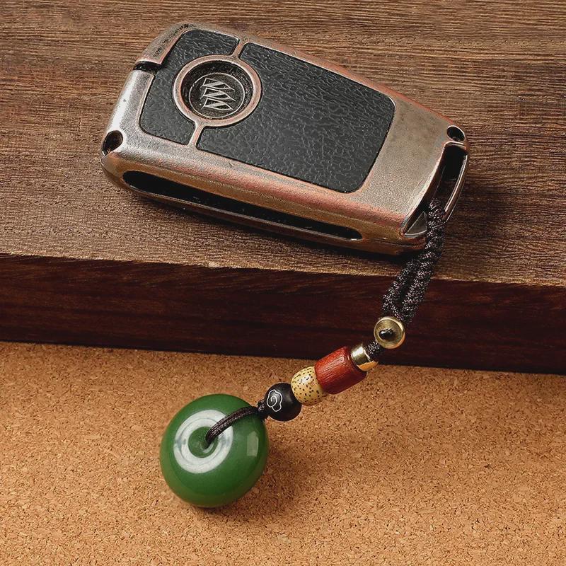 Exquisite Agate Chalcedony Jade Pendant Keychain - Creative High-End Gift for Couples, Men & Women