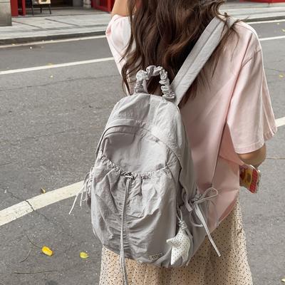 Wrinkled Drawstring Nylon Backpack Large Capacity Lightweight Bookbag Junior and Senior High School Students' Leisure Washed Cloth Leisure Bags