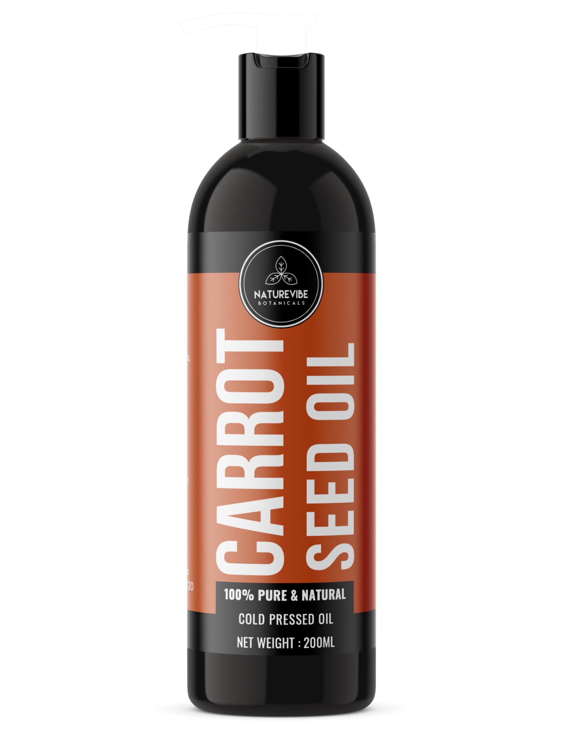 Carrot Oil 200ml by Naturevibe Botanicals 100% Pure Carrot Seed | Skin, Hair & Face | For Body Massage | Rich in Vitamin E & Antioxidants | Lightwe