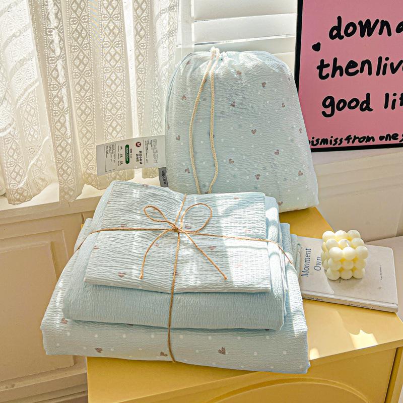 Breathable Washable Cotton Gauze Bedding Set: Double-Layer Duvet Cover, All-Season Bed Sheets (4-piece) for Dorms.