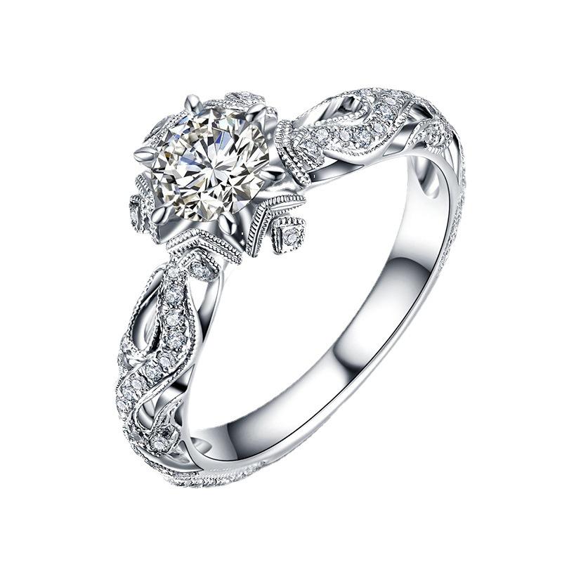 Hollow Flower Stars, Zircon Ring, European and American Inlay, Zircon Engagement Ring.