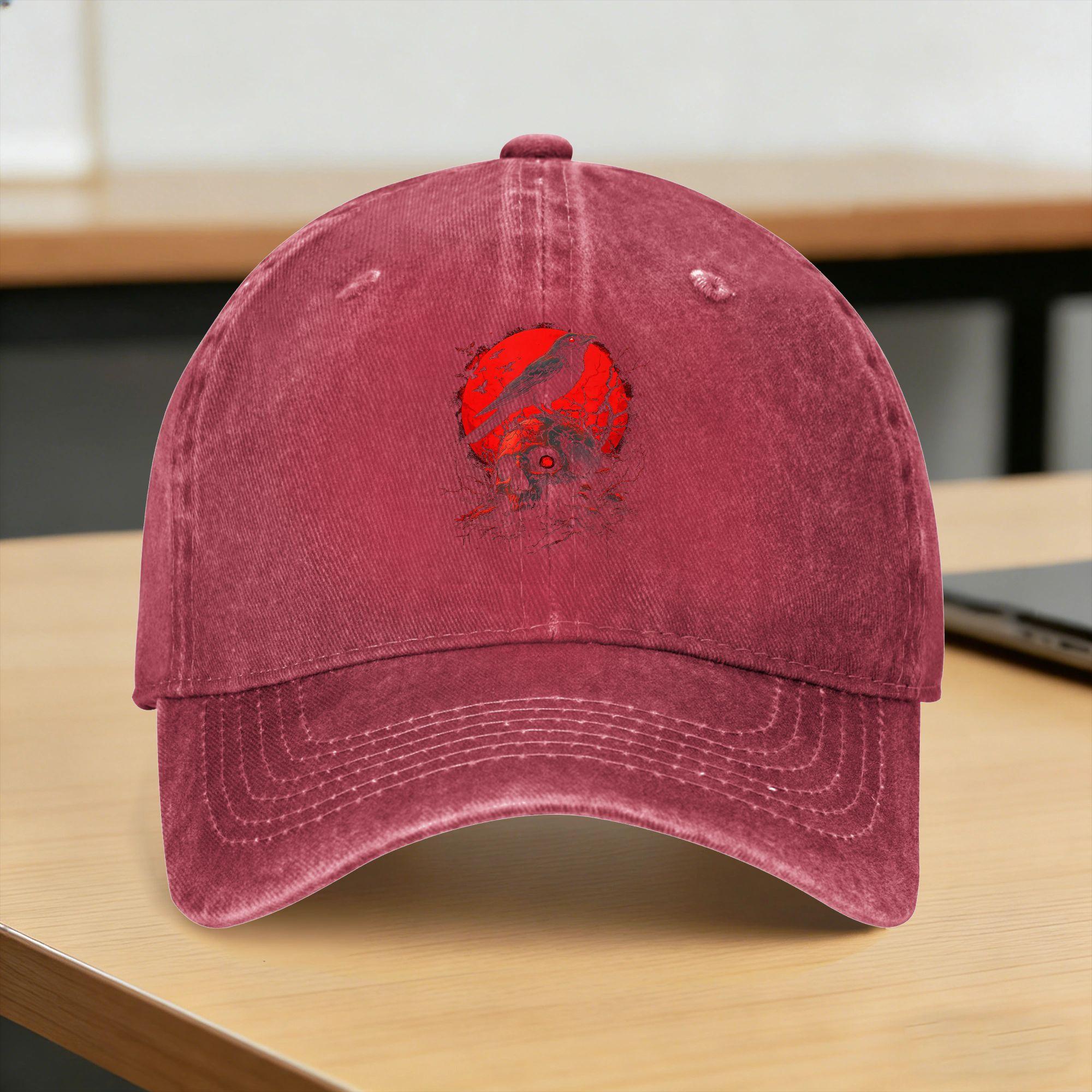 Baseball Cap Black Gothic Raven Skull Red Moon Graphic Black Crow Summer yk Funny Trucker Hat Hippie Sunscreen Baseball Caps One Size