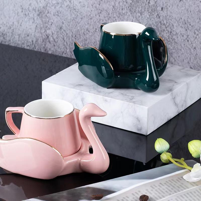 Nordic Phnom Penh Coffee Cup Creative Swan Cup Saucer Elegant Exquisite Ceramic Cup Afternoon Tea Milk Mug