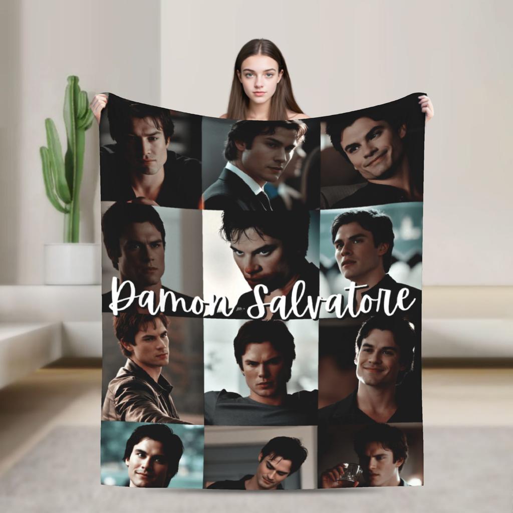The Vampire Diaries Damon salvatore Blanket Super Warm Plush Bedding Throws For Home Decor Travel Office Flannel Bedspread Bed