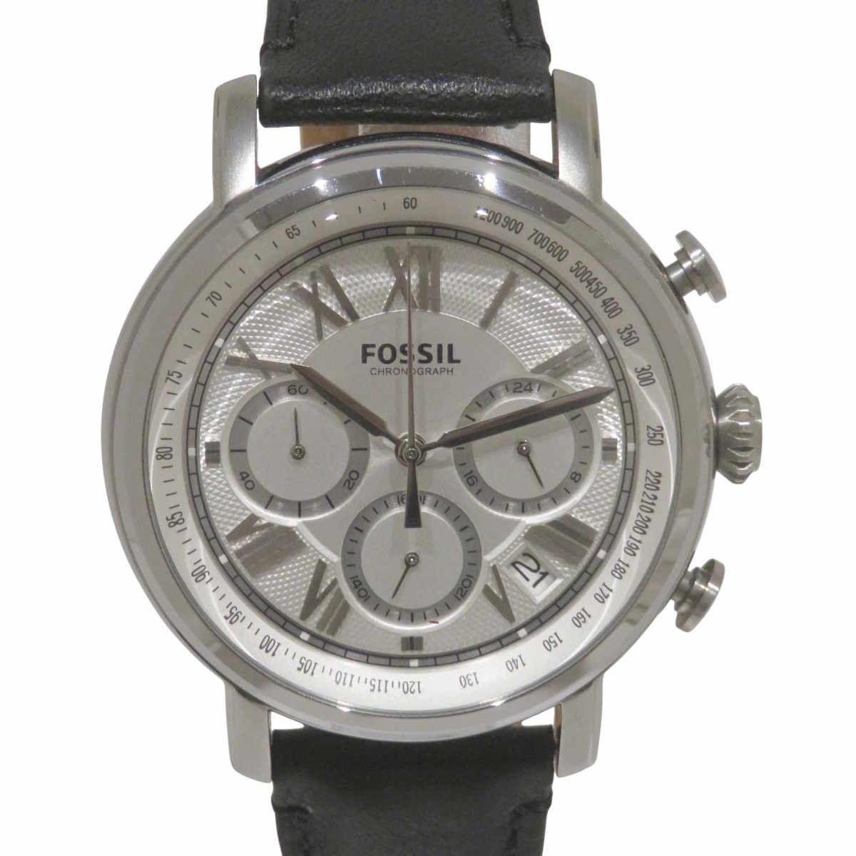 Used FOSSIL Buchanan Watch SS Genuine Leather Quartz Silver Dial FS5102 Men s