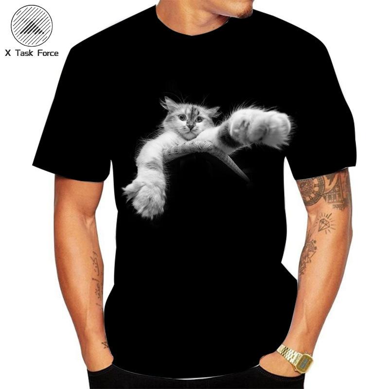 Summer Round Neck 3D Cat Printed Top Fashionable Casual Short Sleeved Men's T-shirts