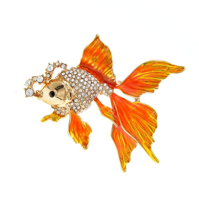 

Новые броши в виде золотой рыбки для женщин, милые животные, дизайн со стразами, булавка
