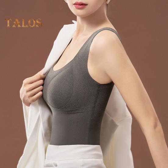 Winter Women Thermal Vest with Chest Pads Seamless Velvet Fast Temperature Lock Heating Slim Fit Elastic Sleeveless Inner Wear Bottoming Tank Top