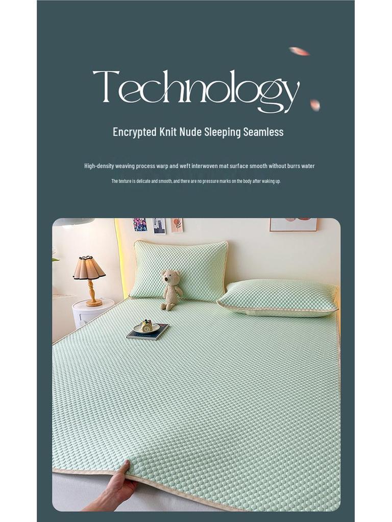 Ice Bean Mat Cool Bedspread Set - Fitted Sheet Style for Dorms, Air-conditioned Rooms, Ice Silk Feel.