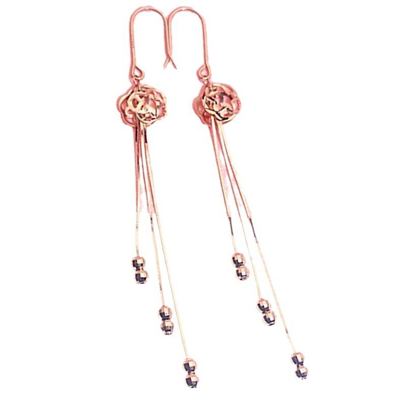 Exquisite Russian Purple Gold Hollow Flower Fringed Long Fashion Versatile Transfer Bead Plated Rose Gold Colored Gold Earrings