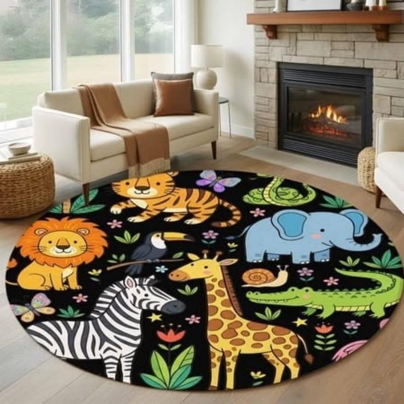 Vintage Ronde Vloerkleed Bruin Zwart Geometrisch Wijnstokpatroon Tapijt Antislip Vloermat Voor Woonkamer Slaapkamer Huisdecoratie Zacht 40x40cm