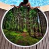 Forest Round Beach Towel Natural Scenery Beach Blanket with Tassels Microfiber Country Woodland Tree Circle Bath Towel Yoga Mat