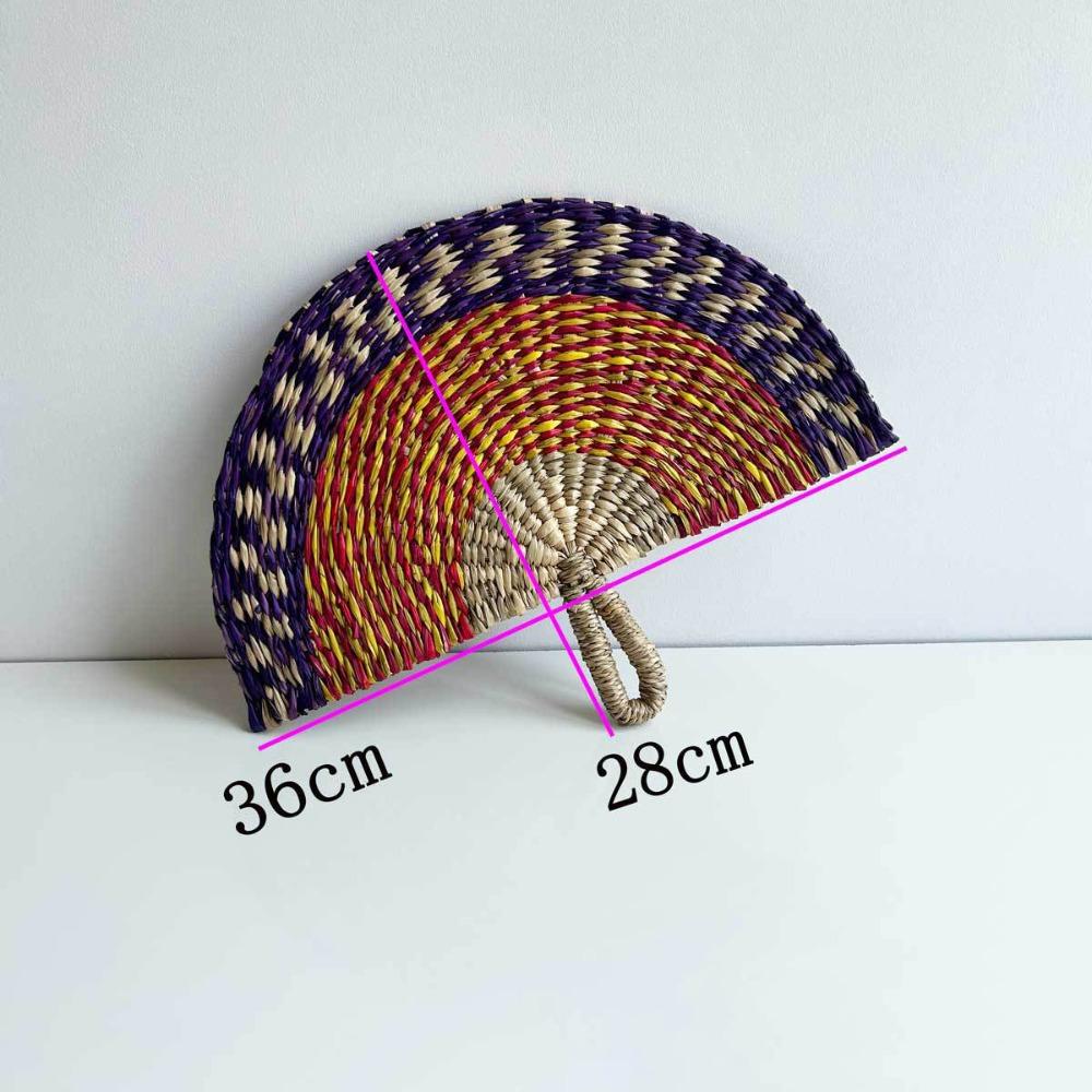 Seaweed Grass Woven Fan Semicircular Handheld Fan Natural Straw Fan Home Decor