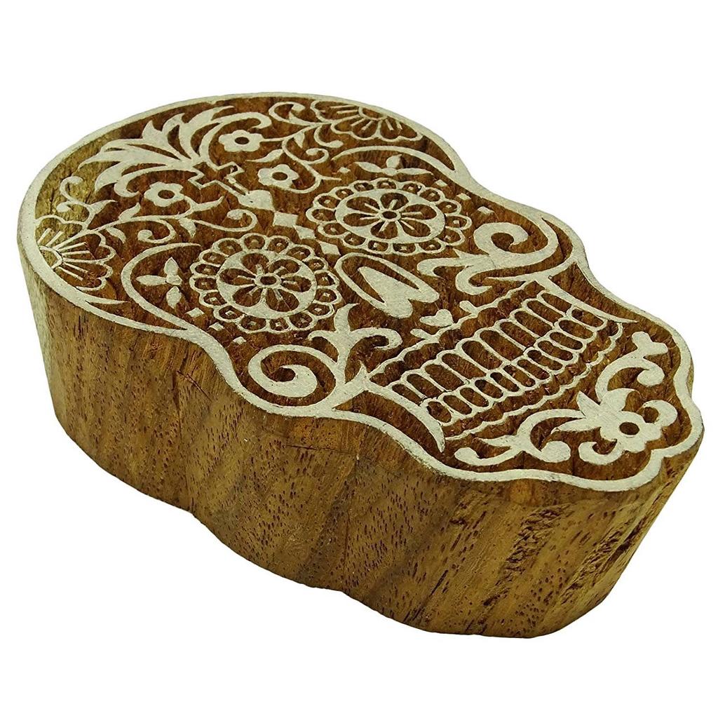 Wooden Printing Block Scrapbook Stamp Skull Textile Printing Block Stamp