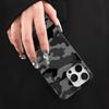 Black Grey Camouflage Print Phone Case for iPhone 16 15 14 13 12 11 Pro Max Aesthetic Camo Shockproof Cover for Men Women