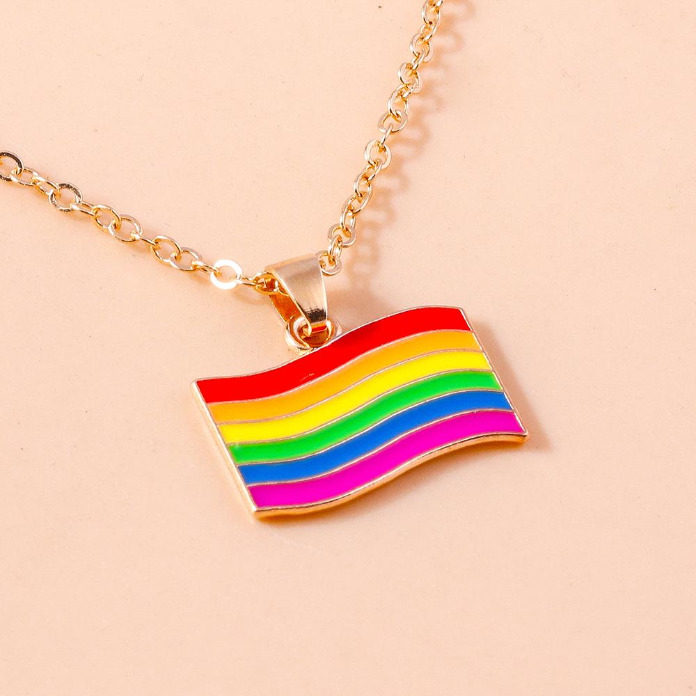 Cute Enamel Rainbow Flag Pendant Necklace for Women Girls Necklaces Chain Party Holiday Jewelry Gifts