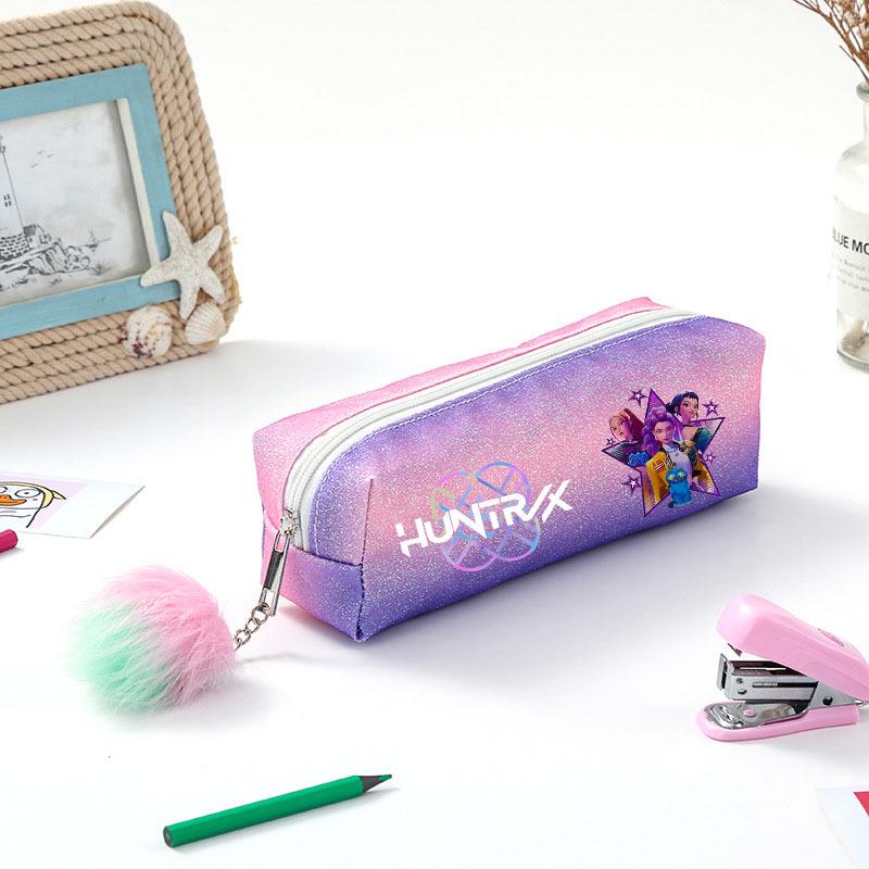 Demon Hunter Squad Rainbow Glitter Pencil Case - Shiny Student Stationery Organizer