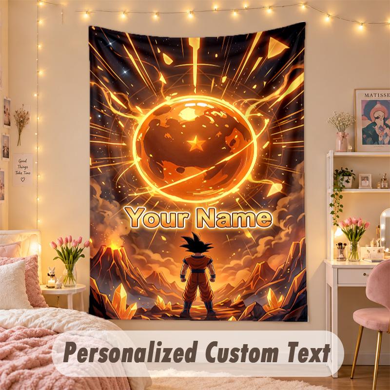 Custom Personalized Tapestry,Dragon Ball Print Custom Name Text Wall Art Hanging for Bedroom