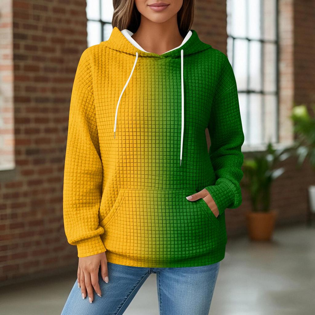 Sweat à capuche en tricot pour femme, Pull à manches longues avec poche, Coupe décontractée, Sweat-shirt pour le quotidien/l'extérieur