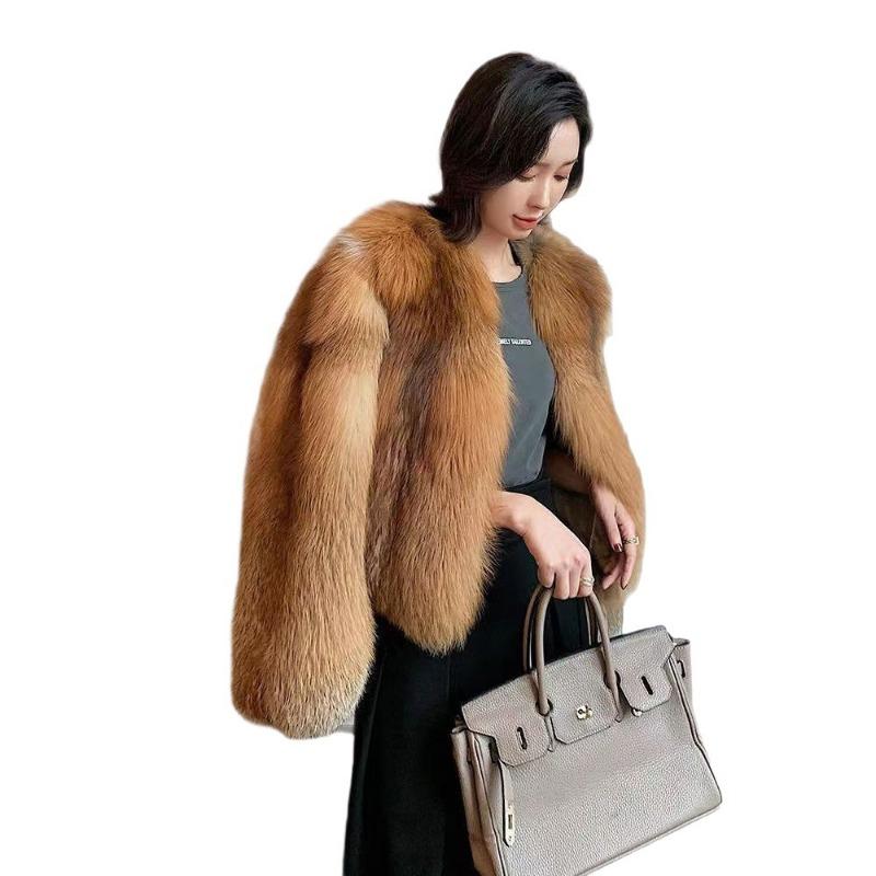 Autumn and winter imitation silver fox hair imitation fur coat women's cotton thickened warm and thin light imitation fur long-sleeved coat