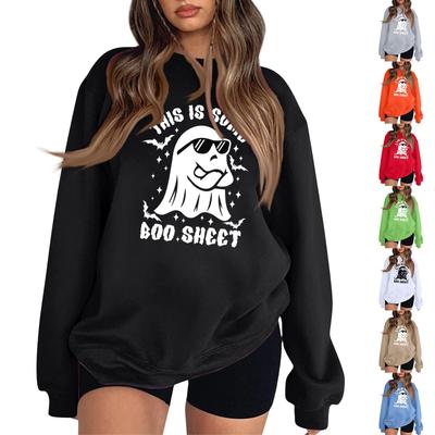 Women's Fashion Round Neck Long Sleeve Hoodie Halloween Small Print Hoodie