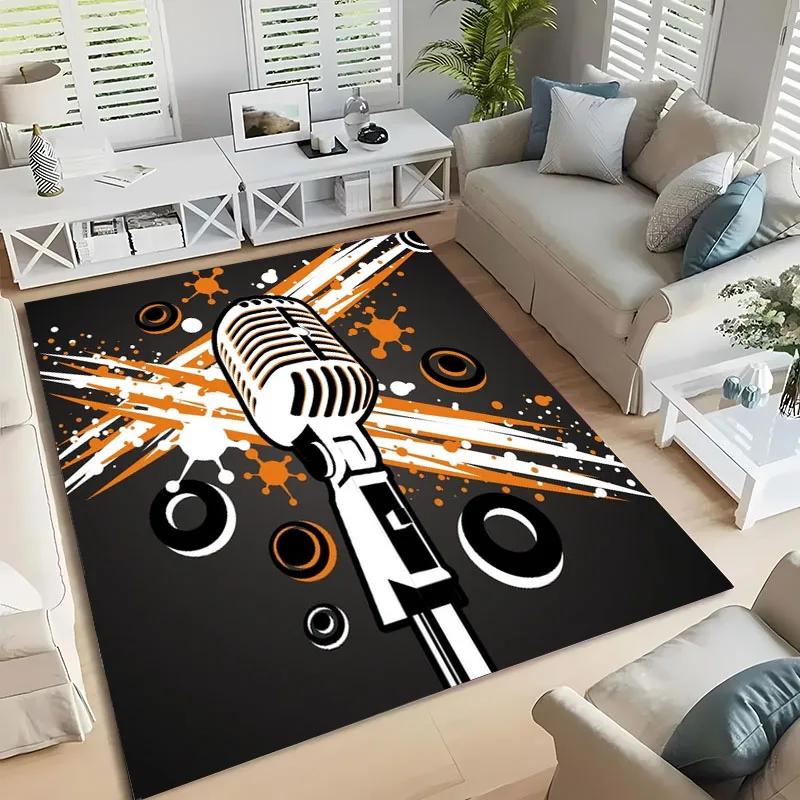 Lustiger Teppich mit Mikrofon-Aufdruck für Heim-Wohnzimmer-Dekoration Fußmatte Couchtisch-Bereichsteppich Rutschfest Schlafzimmer Bettvorleger