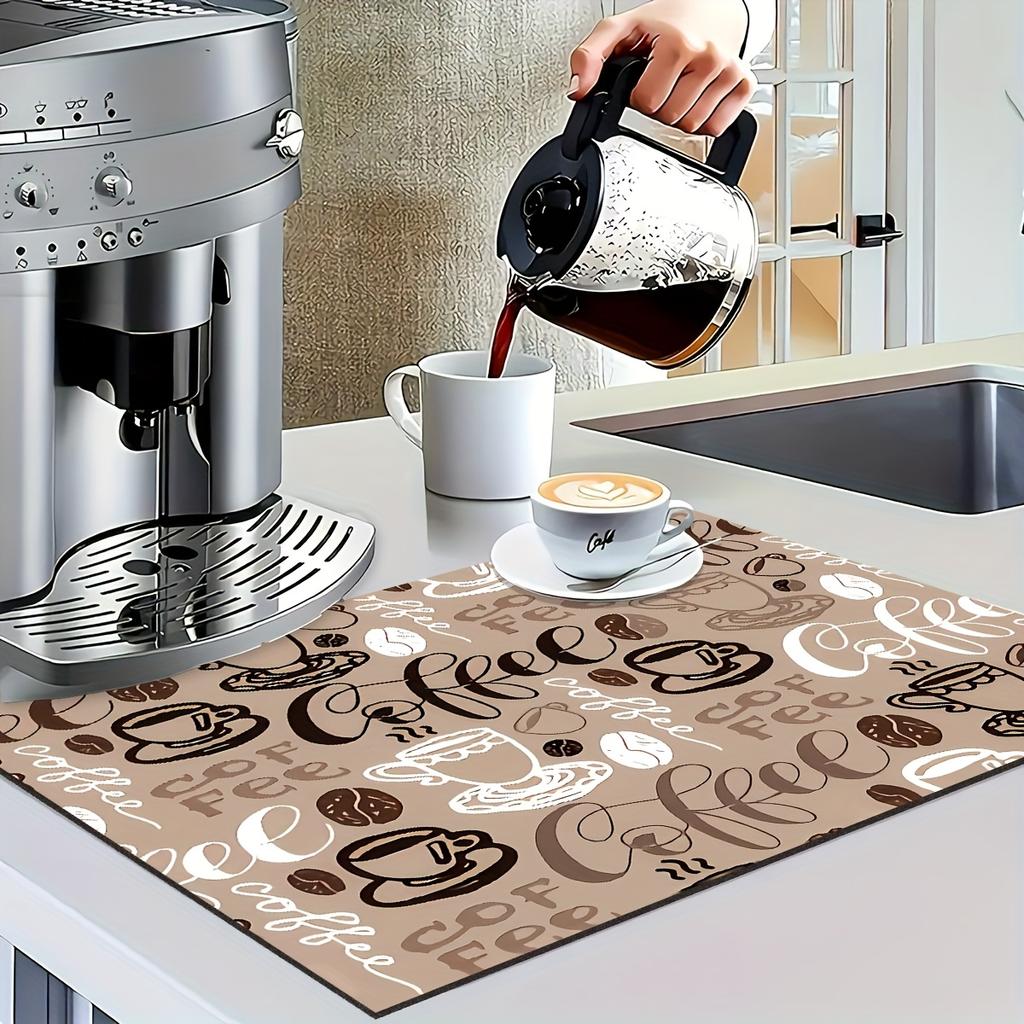 1Pcs Coffee  Printed Dish Rubber Drying Mat  For Coffee Shop Restaurant Kitchen Carpet Tableware Durable Diatom Mud Table Mat Pet Mat Coffeeware