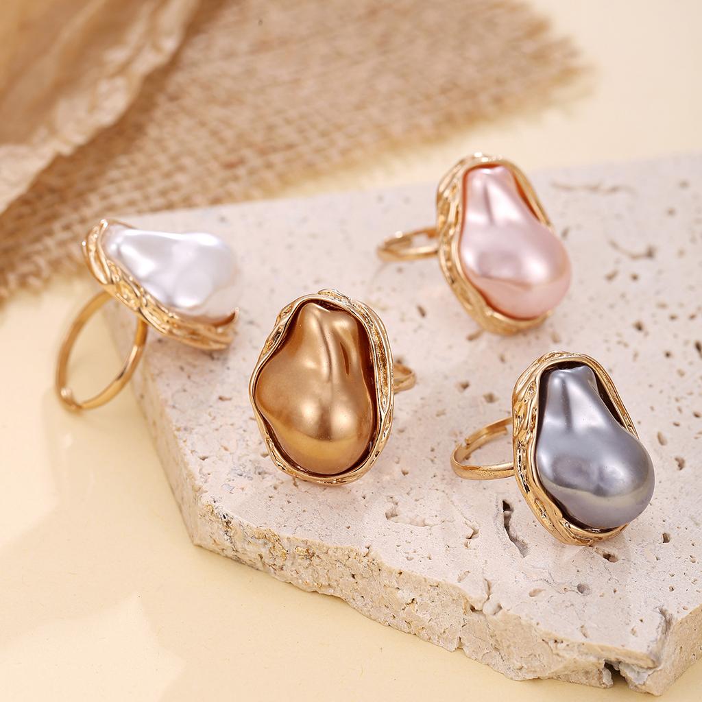 Hot-selling Inlaid Baroque Imitation Pearl Opener Ring Set Oval Personality Exaggerated Design Ring