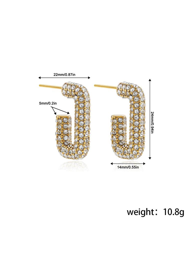 Stainless Steel Plated 18K Gold Kink Earrings Diamond Twist Pearl Exaggerated Full Diamond Earrings