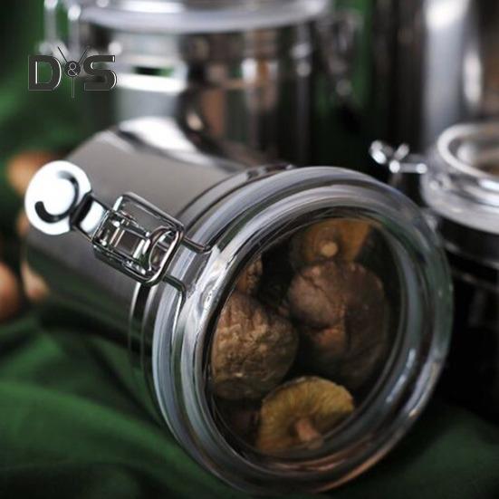 4ks Nerezová vzduchotěsná sada kanystrů Nádoba na potraviny Odolná proti vlhkosti Kuchyňská linka Organizér pro skladování cukru a mouky s průhledným víkem