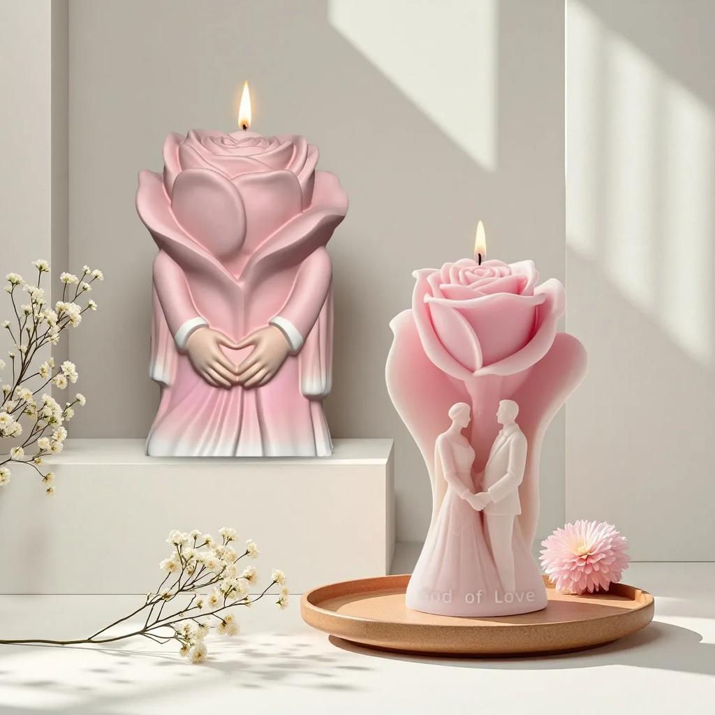 Rose Couple Silicone Mold for Wedding Valentine's Day DIY Aromatherapy Soap Candle Gypsum Epoxy Resin Craft Silicone Mold
