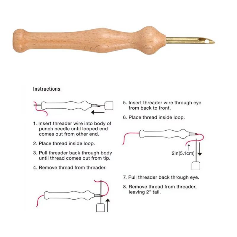 1Set 5mm Knitting Embroidery Pen Wooden Handle Weaving Multi Purpose Punch Needle Threader Set DIY Tool Sewing Accessories