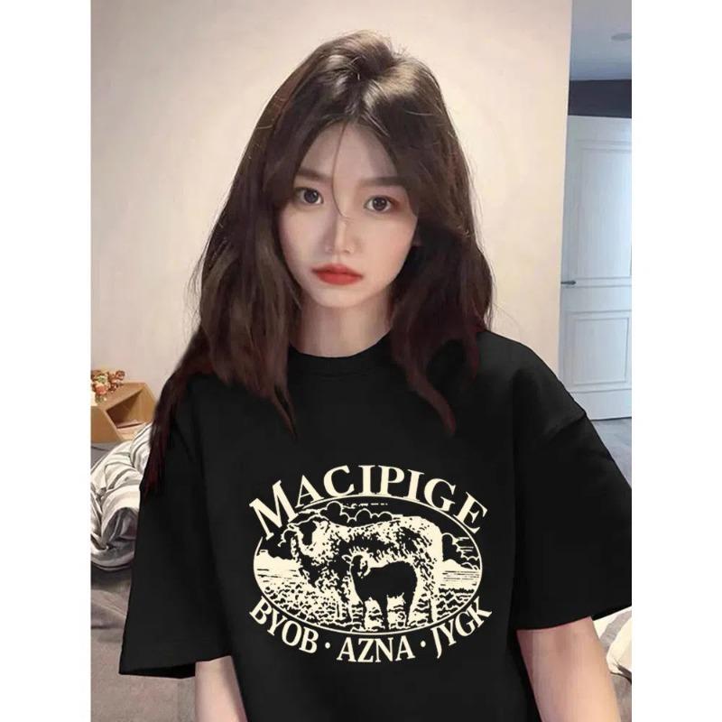

Vintage Print Letter Youth Pullovers Top Women Clothing Summer Short Sleeve Loose Casual T Shirts Fashion Korean Women Clothing 3XL