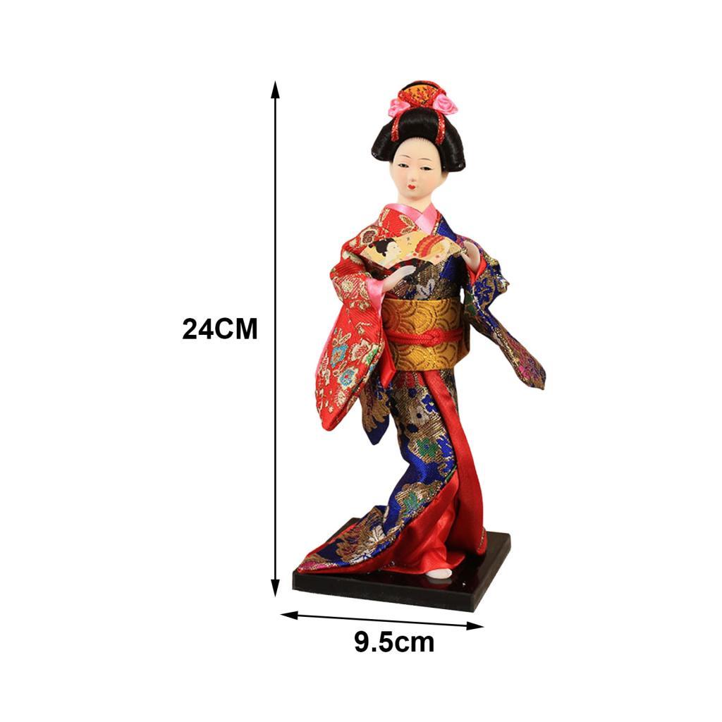Japanese Geisha 9" Traditional Oriental Ancient Kabuki Miniature Figurines Sculpture for Desktop Table Bedroom Home Office Shelf