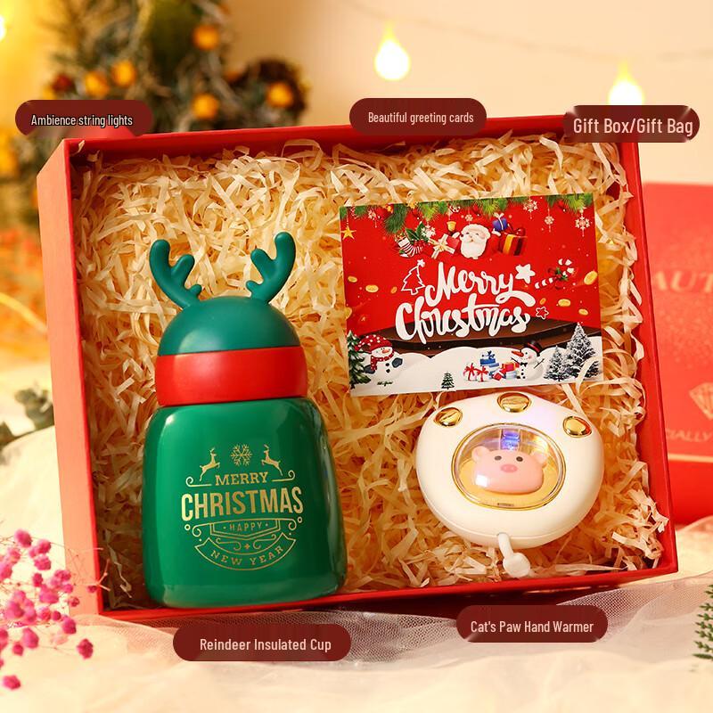 Christmas Themed Thermal Mug & Cat Paw Hand Warmer Gift Set Set-28
